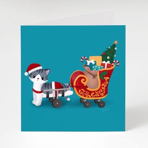 Tarjeta de felicitación navideña: Santa Paws (tarjetas de felicitación navideñas, tarjeta navideña benéfica, tarjeta con un lindo gato)