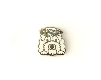 Poodle with Floral Crown - Small Enamel Pin