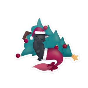 Purrmaid Java met kerstboomvinylsticker - Purrmaid van de maand december