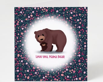 Mother's Day Card - Love You Mama Bear, Bear Hug - Greeting Card (Mother & Child Brown Bears)