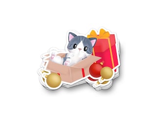 Vinyl Sticker - Grau getigert in Weihnachtsgeschenkbox