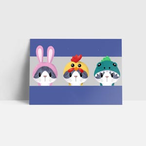 Kitty in Bunny/Chook/Dino Suit A6 Postcard
