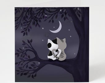 Kitty Love Valentines Day Card - Moonlit Cats Greeting Card