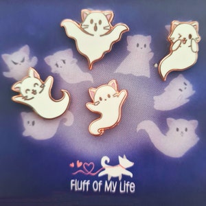 Ghost Kitties Set A, Set of 4 - Tiny Enamel Pins, Mini Pin Set