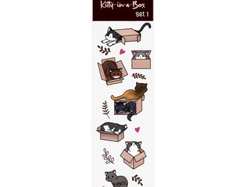 Sticker Sheet - Kitty-in-a-Box, Set 1 (2" x 7")