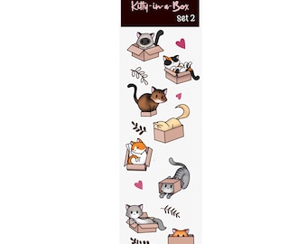 Sticker Sheet - Kitty-in-a-Box, Set 2 (2" x 7")