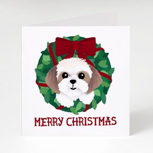 Tarjeta de felicitación navideña: cachorro en corona navideña (tarjetas de felicitación navideñas, tarjeta navideña benéfica, tarjeta con perro lindo)