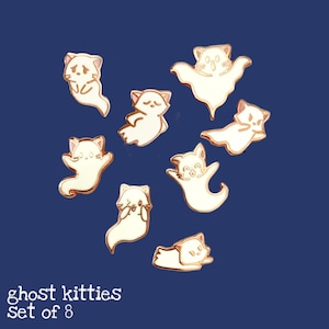 Ghost Kitties, Set of 8 - Tiny Enamel Pin (Halloween, Cat Lapel Pin, Hard Enamel Pin)