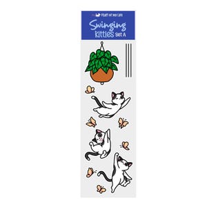 Stickerbogen – Schaukelnde Kätzchen, Set A | Herzblattpflanze
