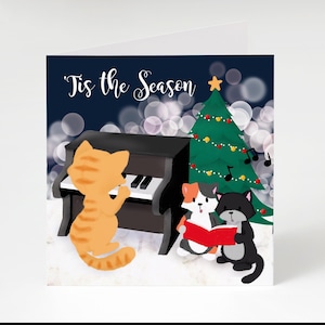 Tarjeta de felicitación navideña: gatitos cantando villancicos (tarjetas de felicitación navideñas, tarjeta navideña benéfica, tarjeta con un lindo perro)