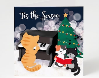 Holiday Greeting Card - Caroling Kitties (Christmas Greeting Cards, Charity Christmas Card, Cute Dog Card)