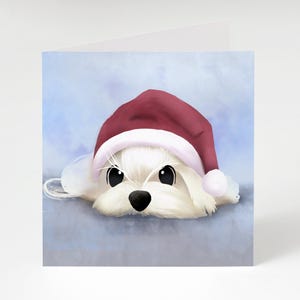 Tarjeta de felicitación navideña: perro con gorro de Papá Noel (tarjetas de felicitación navideñas, tarjeta navideña benéfica, tarjeta con perro adorable)