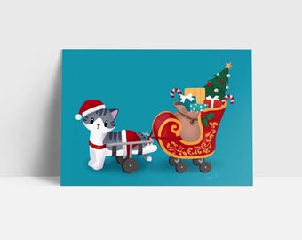 Santa Paws - Mini Art Print (A6)