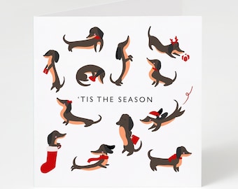 Vakantiewenskaart - kersttekkels (kerstkaarten, kerstkaart voor liefdadigheidsinstellingen, schattige hond)