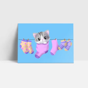 Kitty in a Sock A6 Postcard