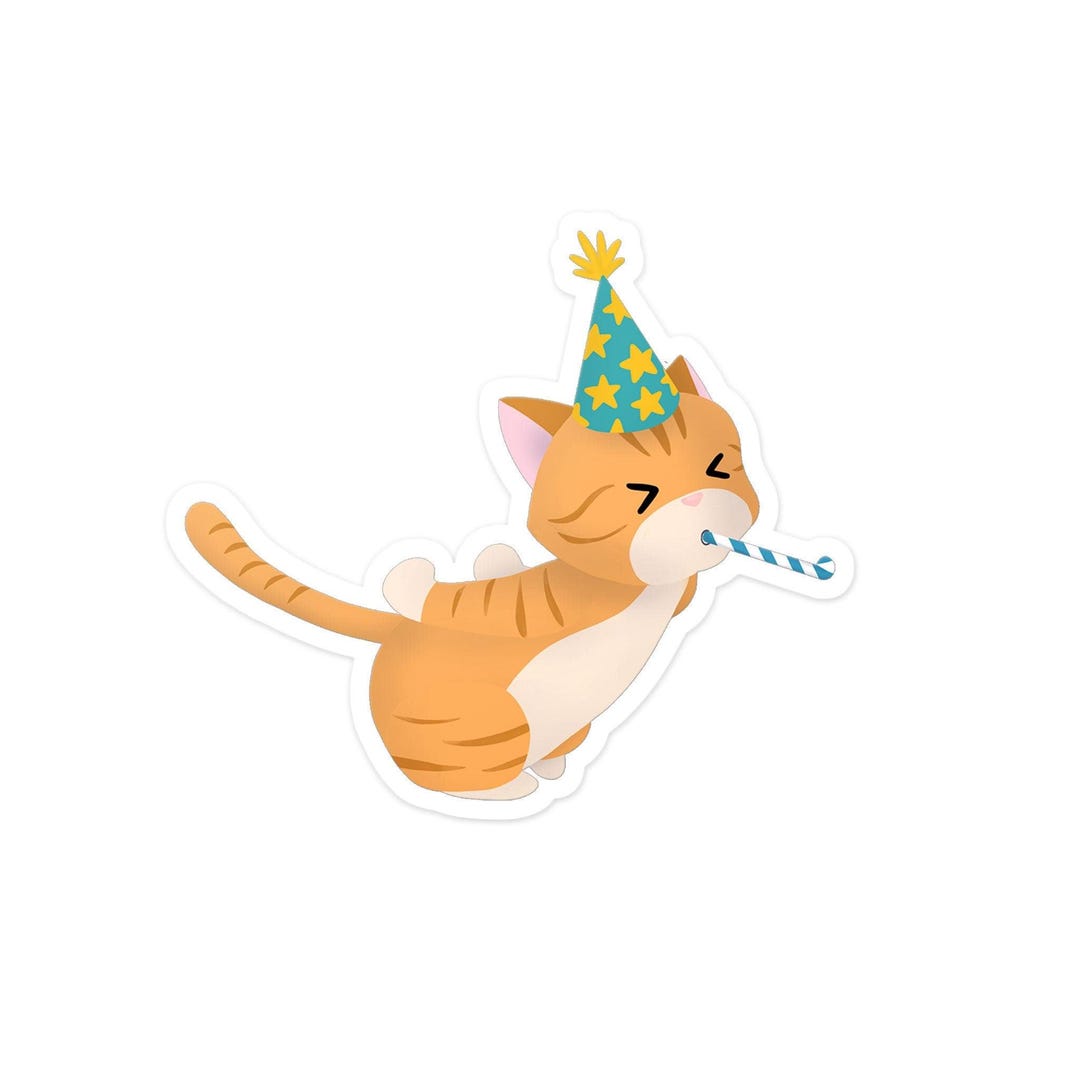 Party Cat Sticker Cat in a Party Hat - Sticker - Etsy