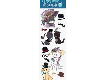 Sticker Sheet - Cat in a Vintage Hat (2" x 7")