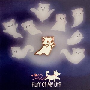 Gatinha Fantasma, Ansiosa (Vou te pegar) - Broche de Esmalte Pequeno, Broche de Gato de Halloween, Broche de Gatinha Fofa
