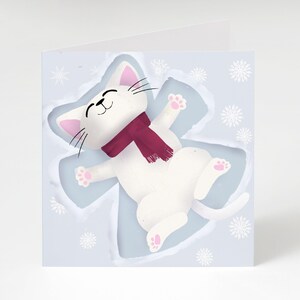 Tarjeta de felicitación navideña: gatito ángel de nieve (tarjetas de felicitación navideñas, tarjeta navideña benéfica, tarjeta con un perro adorable)