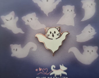 Ghost Kitty, Spooky - Petite épingle en émail, Mini épingle pour chat, Halloween