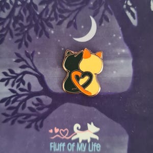 Moonlit Kitty Love - Black & Flamepoint. Valentines Day Cats - Small Enamel Pin