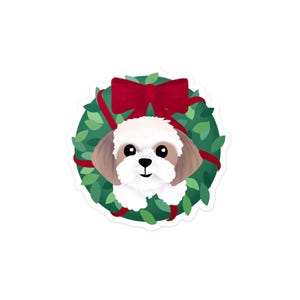 Autocollant en vinyle Shih Tzu couronne de Noël, autocollant chien de Noël imperméable