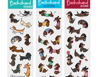 Sticker Sheets, Set of 3 - Dachshunds (2&quot; x 7&quot;)