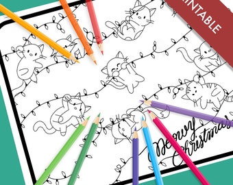 Printable Colouring Page - Christmas Lights Kitties