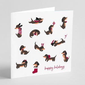 Biglietto di auguri per le feste - Bassotti di Natale (Biglietti di auguri di Natale, Biglietto di Natale di beneficenza, Biglietto di auguri per cani carini)