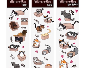 Sticker Sheet, Set of 3 - Kitty-in-a-Box (2" x 7")