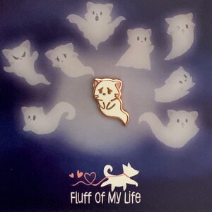 Gatinho Fantasma, Preocupado - Broche de Esmalte Pequeno, Broche de Gato para o Halloween