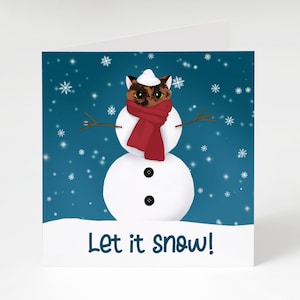 Tarjeta de felicitación navideña: Let It Snow (tarjetas de felicitación navideñas, tarjeta de felicitación navideña, tarjeta con un lindo gato)