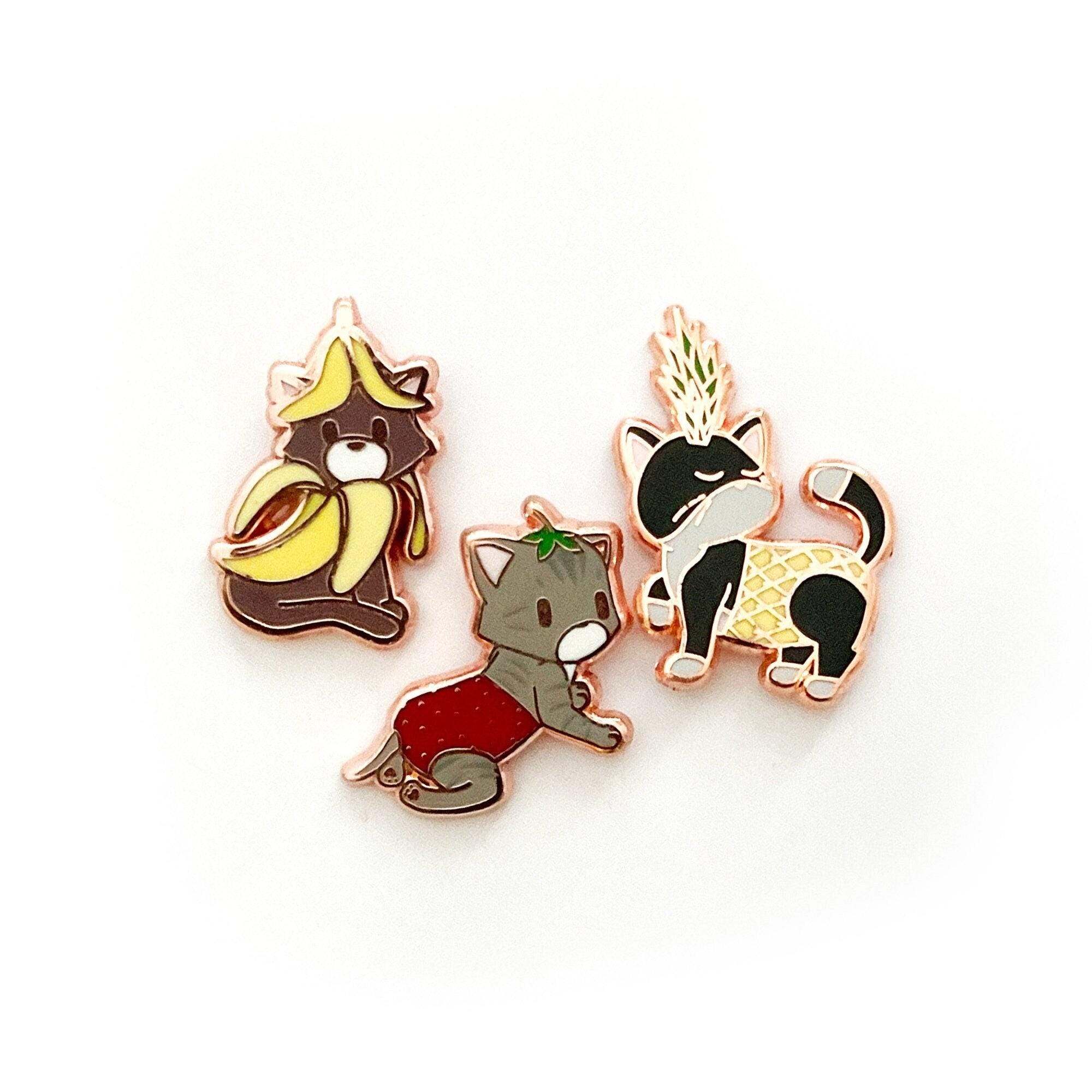 Fruit Salad Kitties Mini Collection, Set of 3 (Banana, Pineapple, Strawberry) - Small 1" Enamel Pins