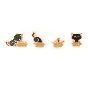 Kitty VS Box - Tiny Enamel Pin Set of 4, Black Cat Pin