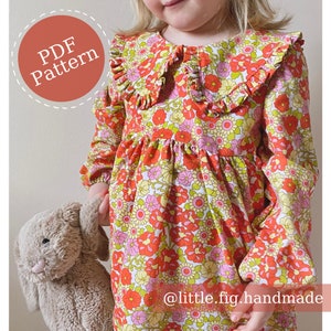 Daisy Dress with Oversized Ruffle Collar Baby & Children&#39;s PDF Sewing Pattern | NB to 6 years | Confident Beginner | Little Fig Handmade