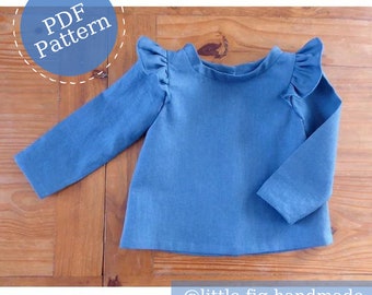 LOTTIE avec biais lié cou, manches courtes et longues à volants PDF Pattern Baby & Children’s Sewing Pattern Little Fig Handmade