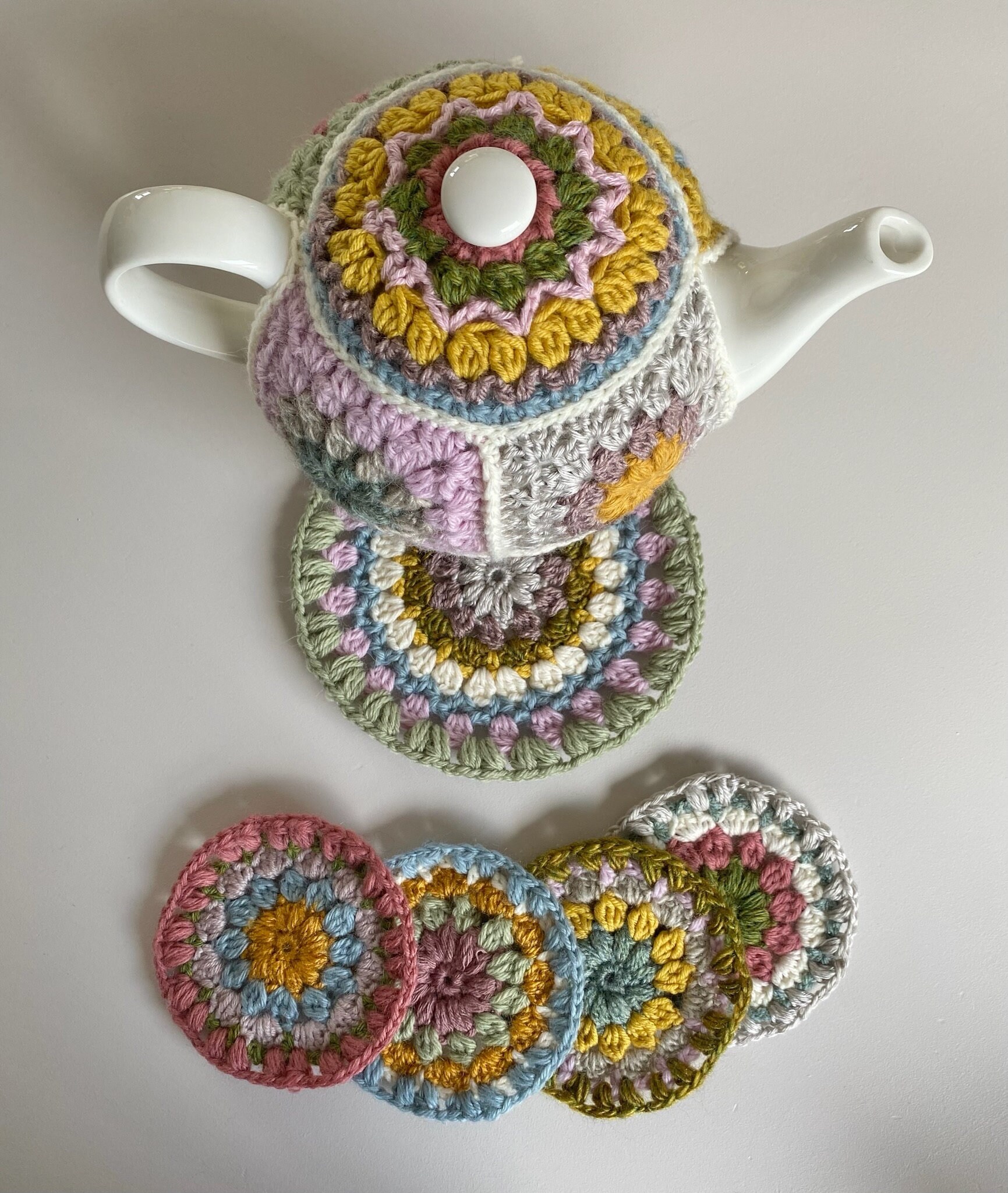 Granny Square Rainbow Grandma Tea Cosy and Coasters Crochet Set | PDF Crochet Pattern | Confident Beginner - Etsy granny-square-rainbow-grandma-tea-cosy-and-coasters-crochet-set-pdf-crochet-pattern-confident-beginner-etsy