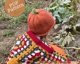 Little Fig Children's Baby Knitting Pattern Pumpkin Halloween Knitted Beanie Hat Fall Autumn PDF Digital Knitting Pattern