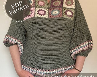 Belle Women's Flower Granny Square Crochet Tunic Top PDF Crochet Pattern | Size UK 8 - 22