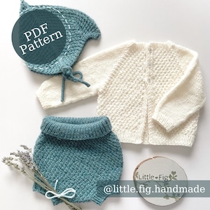 Briar Layette PDF Knitting Pattern | Children&#39;s Baby DK Layette | Cardigan, Bonnet and Bloomers Knitting Pattern | Little Fig | 0-12 months