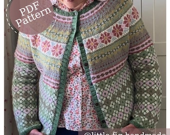 Astrid Adult's Fairisle Cardigan PDF Knitting Pattern 7 sizes To fit chest 80 - 142cm