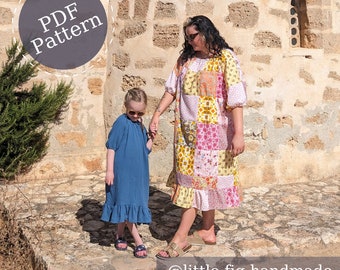 Maisie Adult & Child Oversized Ruffle Peasant Dress Bundle PDF Sewing Pattern | Childrens age 0-10yrs Women size UK 4-26