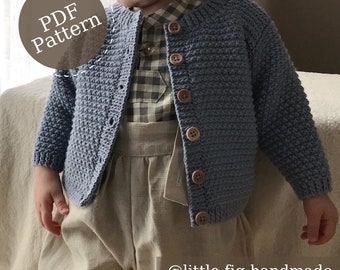 ARDEN Basket Weave Children's Baby Knitted Cardigan PDF Knitting Pattern  3-6 months to 4-6 years by Little Fig Handmade