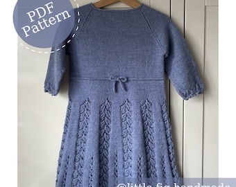 Olivia Leaf Lace Knit Traditional Children's Dress PDF Knitting Pattern | 1 to 6 years