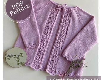 Olivia Leaf Lace 4 ply Knit Cardigan PDF Knitting Pattern | Sizes 1-6 years