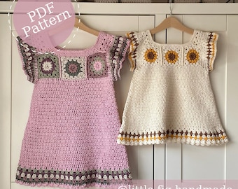 Belle Flower Crochet Childrens Dress PDF Crochet Pattern | Confident Beginner | 6 Months to 6 Years