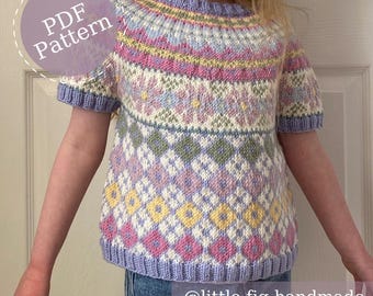 Astrid Children's Fairisle Short Sleeved Sweater Vest PDF Knitting Pattern 1 - 10 years