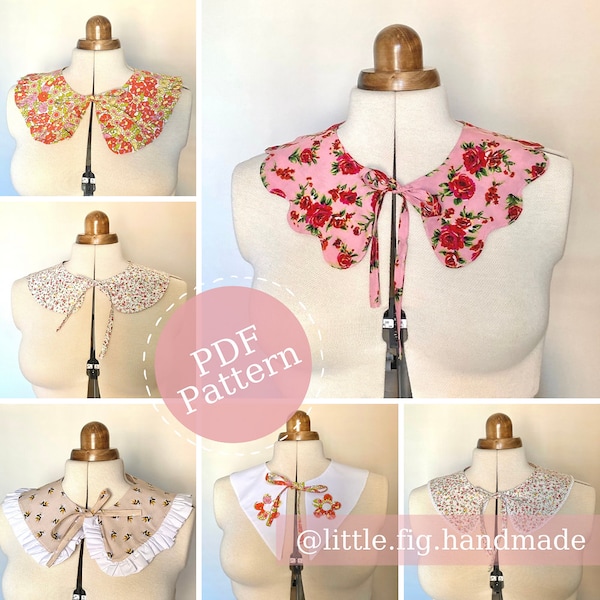 Women's Detachable Peter Pan, Horseshoe, Oversized, Ruffle, Scallop Edge Collar PDF Sewing Pattern Little Fig Handmade