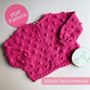 Cora Bobble Popcorn Stitch Children&#39;s Cardigan PDF Knitting Pattern | 1 to 10 years | Intermediate Difficulty | Little Fig Handmade