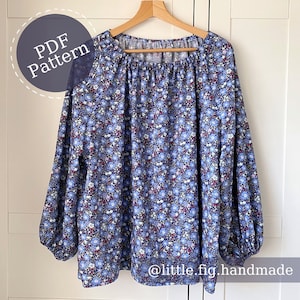 Maisie Womens Gathered Peasant Retro Blouse Top PDF Sewing Pattern | Sizes UK 4 to 26 | Confident Beginner | Little Fig Handmade